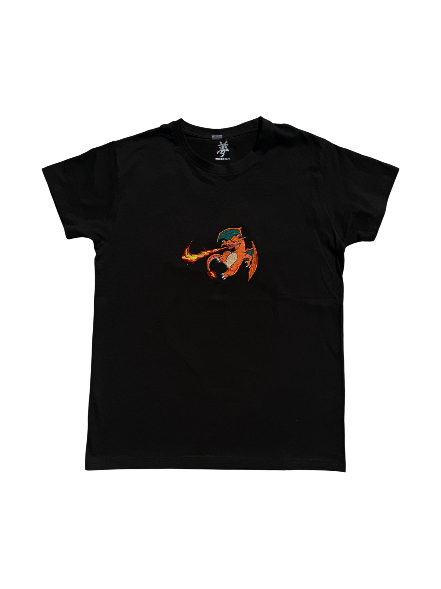 Tee-shirt Noir unisexe Brodé - Pokemon / Dracaufeu