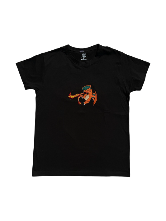 Tee-shirt Noir unisexe Brodé - Pokemon / Dracaufeu